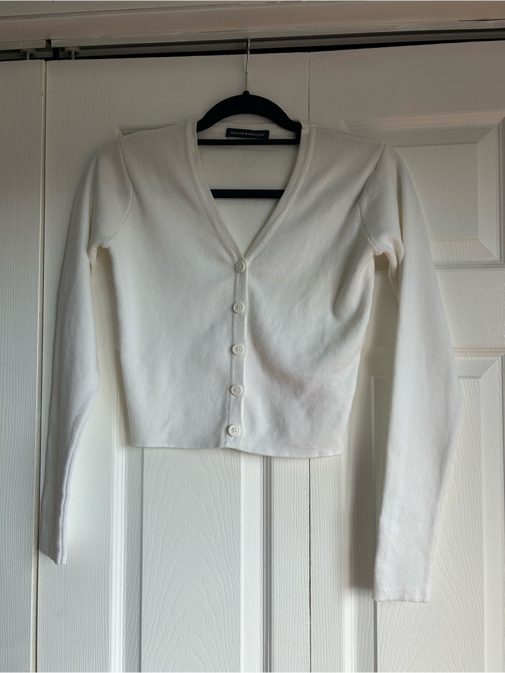 100% Cotton V Neck White Cardigan